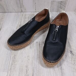 Eric Michael Women's Black Leather Serena Espadrille Shoe with Top Zipper #861